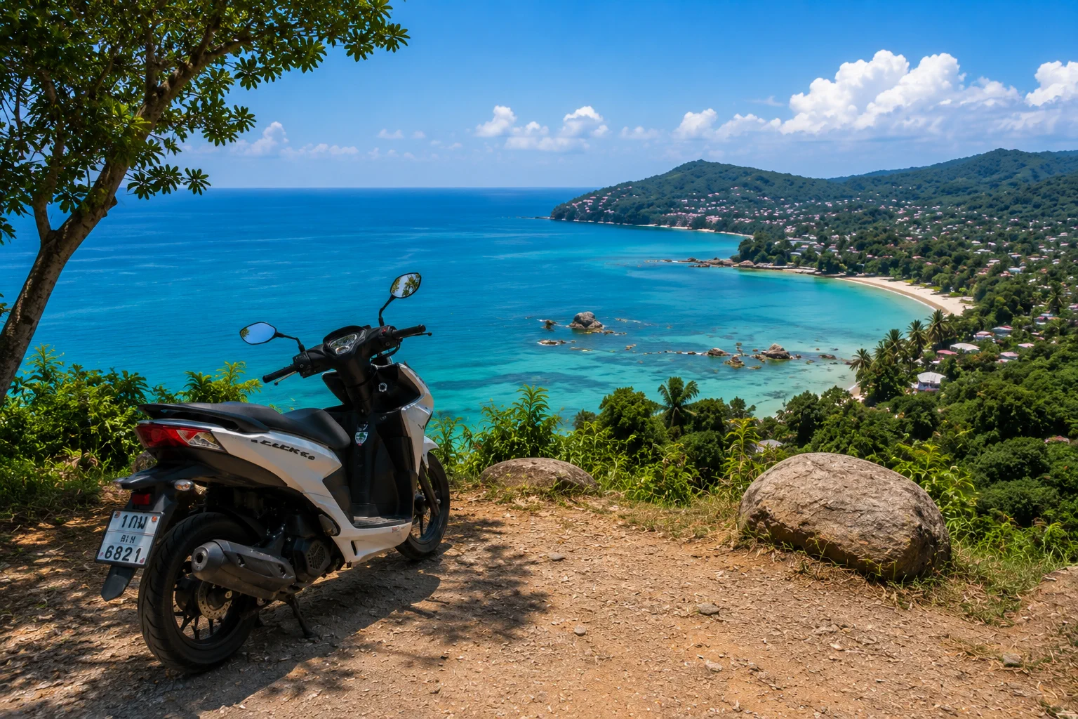 Scooter overlooking Koh Samui at sunset