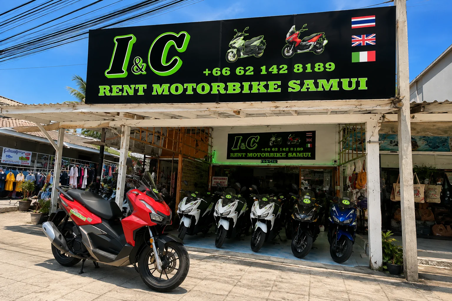 The real I&C rental shop and scooter fleet in Koh Samui